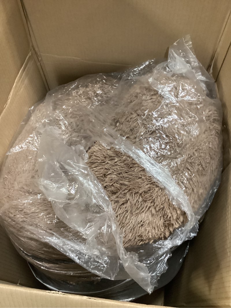 Condition photo showing As Is for Bedsure Human Dog Bed, 71.0" x 44.0" x 12.0" Calming Giant Human Dog Bed for Adults People Fits Pet Families with Storage Pocket, Fluffy Faux Fur Orthopedic Pet Bean Bed, Camel 71.0"L x 44.0"W x 12.0"Th Camel