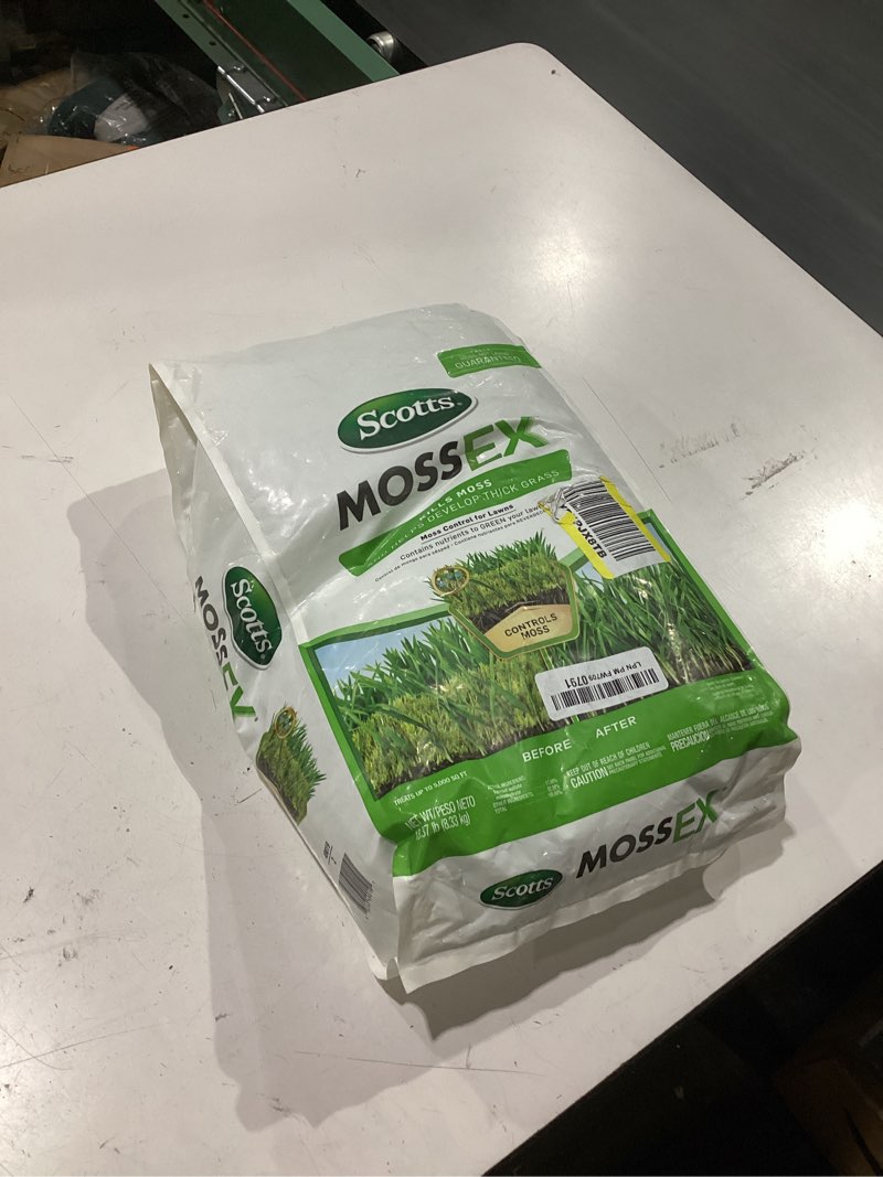 Condition photo showing Good Condition for scotts mossex, moss killer for lawns, contains nutrients to green and thicken grass, 18.37 lbs. 5,000 sq. ft. granules bag