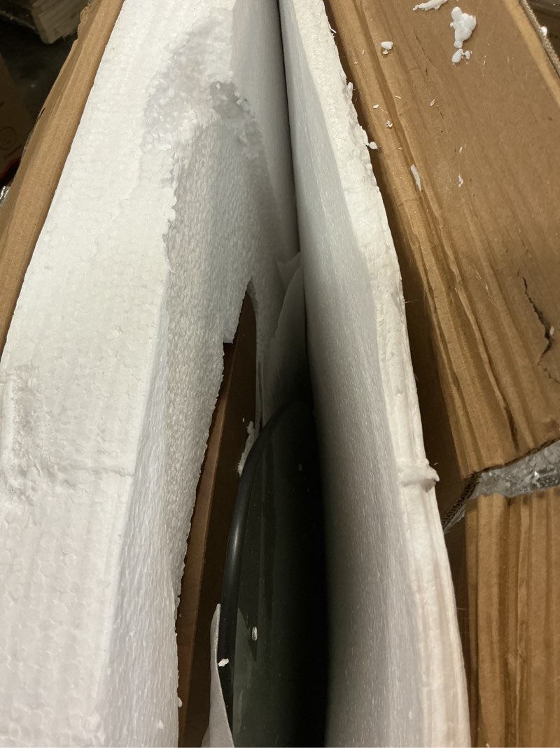 Condition photo showing As Is for EASYSOUL Modern Glass Coffee Table, 32.68" D x 22.44" W x 15.75" H, Abstract Round Tea Tables for Living Room Home Office Industrial Cocktail Tables (Walnut-Clear Glass, 32.68") Walnut-clear Glass 32.68"