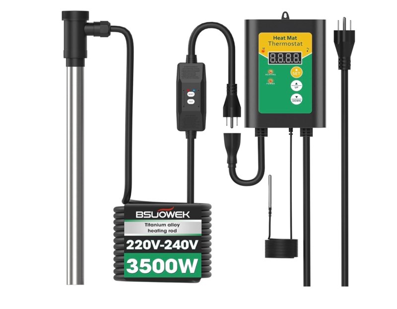 3500w 240v titanium fully submersible portable electric immersion large pool water heater waterproof hot tub heater with lcd thermostat & gfci plug, for swimming pool, bathtub, baptistry, bucket (gy)