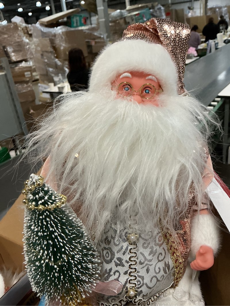 Condition photo showing Good Condition for Gfilay 18 inch Battery Operated Animated Santa Claus in Latte Gold, Musical Christmas Figurine with 6 Classic Songs and Moving Head and Hands – Elegant Holiday Home Decor for Mantel or Table Display