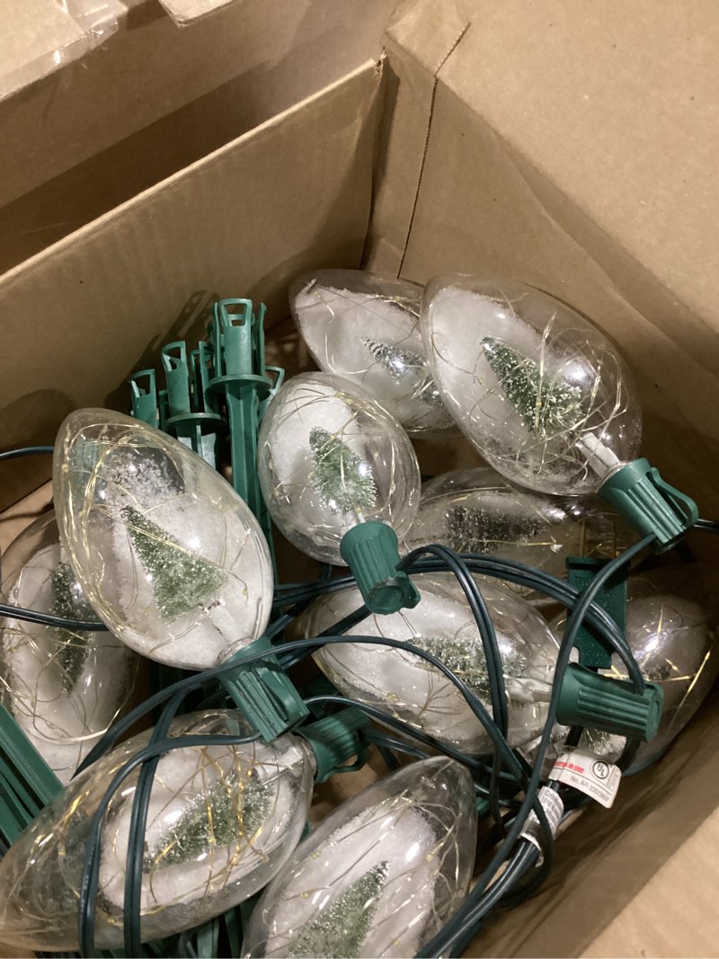 Condition photo showing As Is for similar to c9 led christmas lights outdoor 25ft, 25 energy efficient warm white vintage bulbs, connectable, weatherproof for roof, xmas tree, porch, yard, patio, holiday decor - green wire warm white 25ft green wire