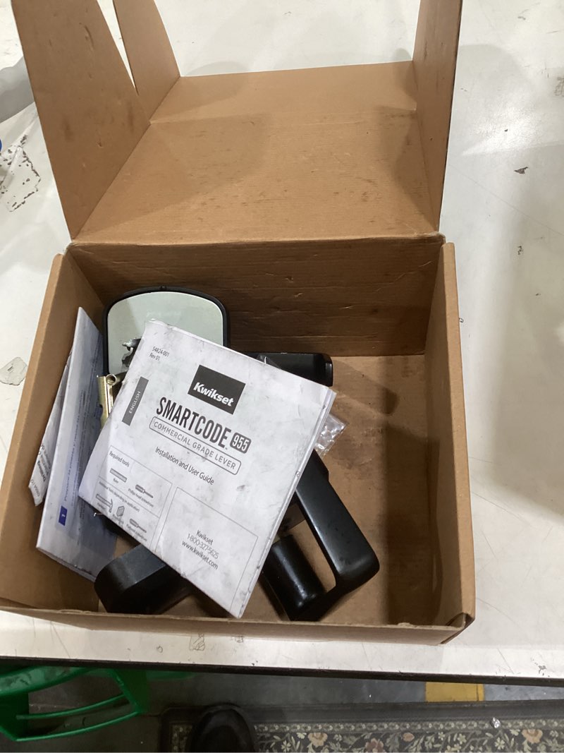 Condition photo showing As Is for kwikset smartcode 955 light commercial 10-button keypad matte black electronic kingston lever, featuring convenient keyless entry, 3-year battery life and high traffic durability kingston lever matte black