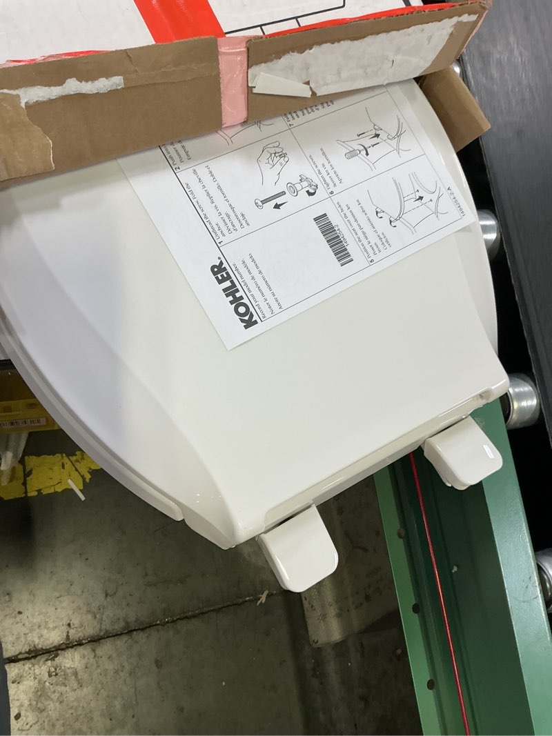 Condition photo showing As Is for kohler 4639-rl-0 cachet readylatch round toilet seat soft close, white white round ready latch