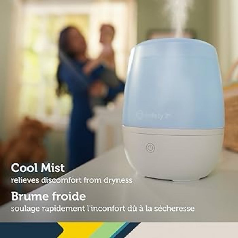 safety 1st everyday cool mist humidifier, 1.5l air humidifier for baby nursery & plants, ultrasonic, compact, auto shut-off, easy clean, 12-hour run time, 360° nozzle, 3 mist levels