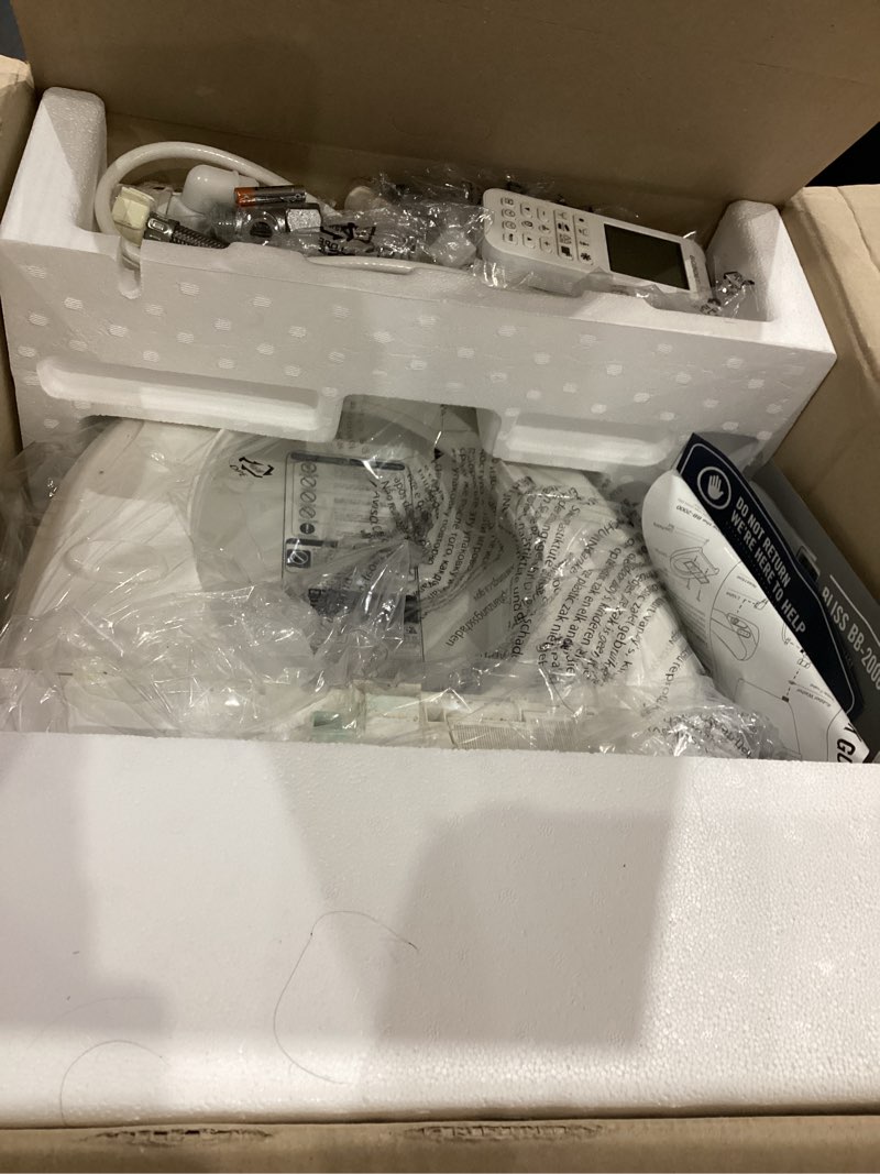 Condition photo showing As Is for bio bidet bb2000 bliss electric bidet toilet seat, warm water with air dryer, heated seat with sensor and slow close lid, night light, remote control, elongated, white elongated premium bidet