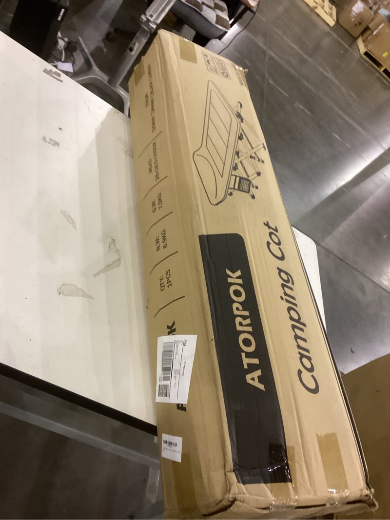 Condition photo showing As Is for ATORPOK Camping Cot for Adults with Cushion and Pillow, Portable Folding Bed for Sleeping, Lightweight Tent cot with Carry Bag Supports 450 lbs (Grey)