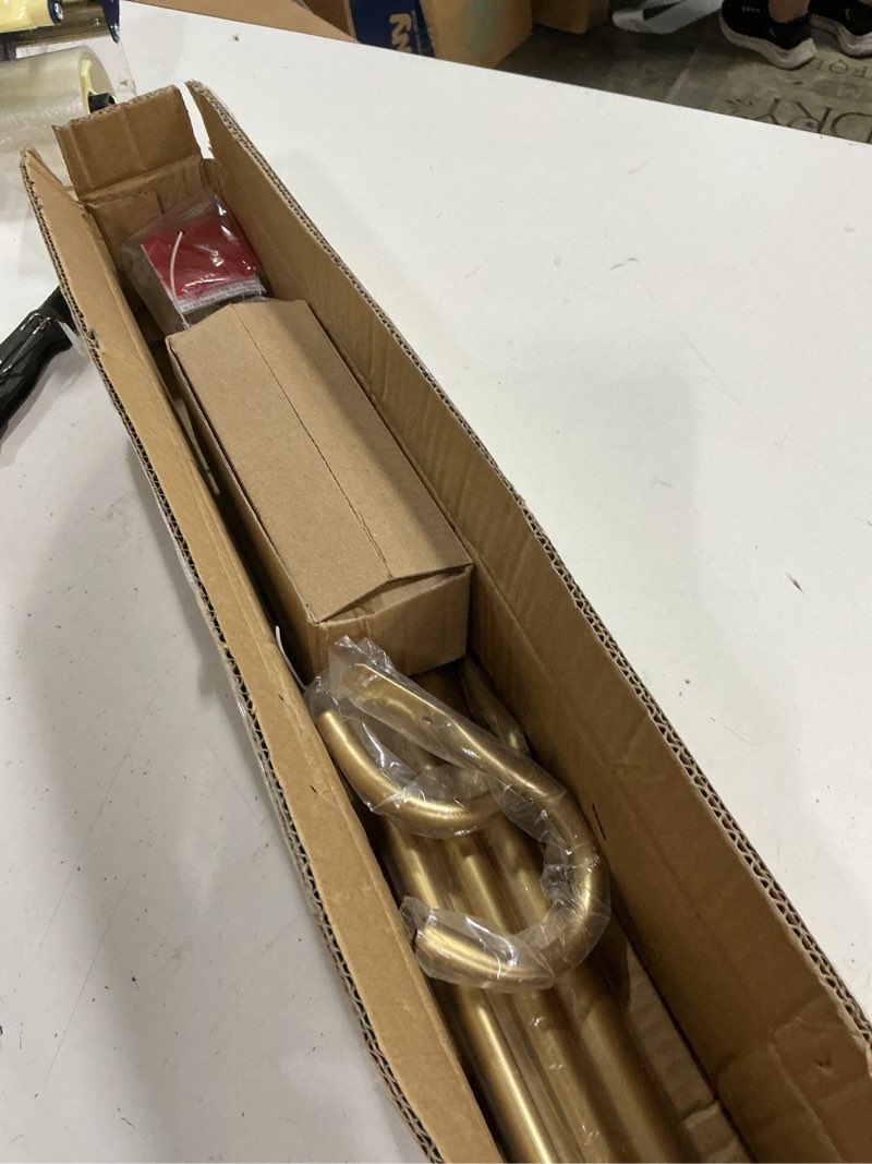 Condition photo showing New/Like New for 1 inch modern gold double curtain rod set - tension rods for windows 28 to 48 inchs with holdbacks and clear finials -bhsrods home double window rods for living room & bedroom gold 28“-48”