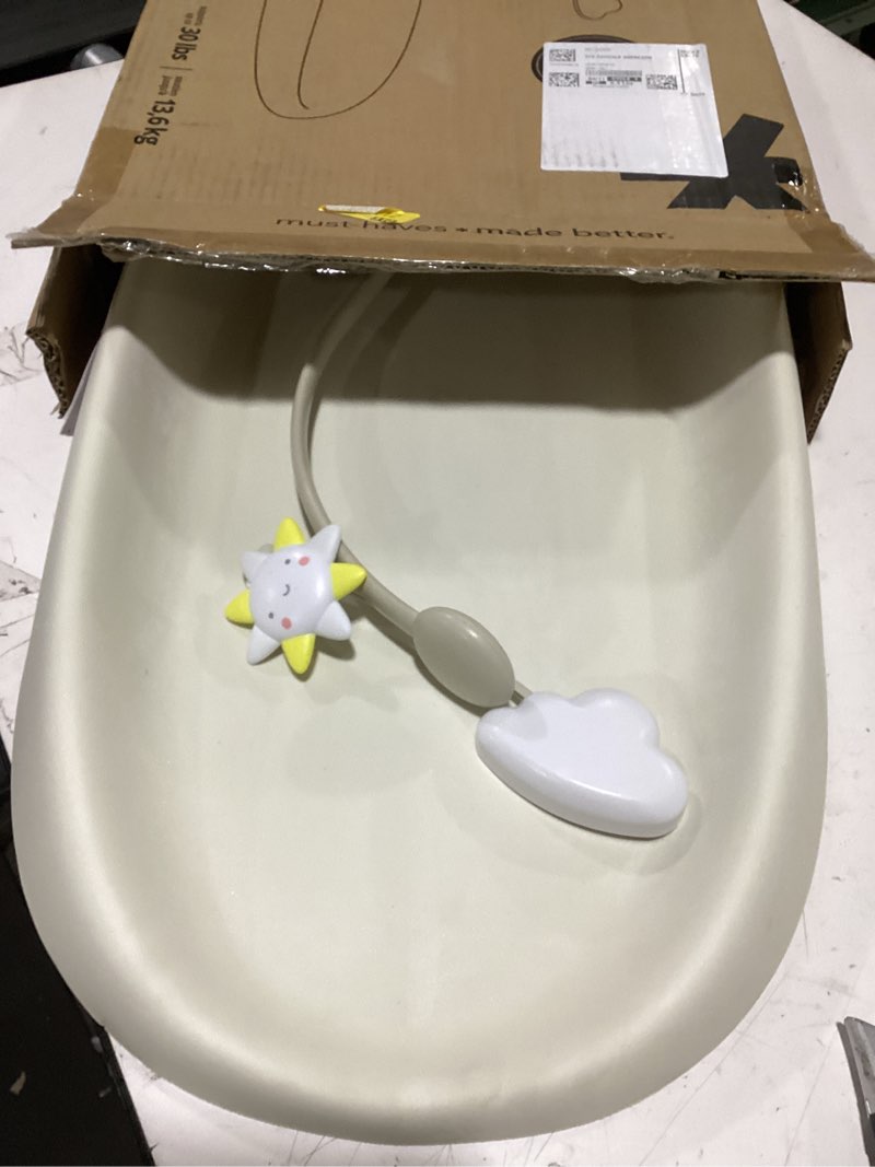 Condition photo showing New/Like New for skip hop baby changing pad nursery style wipe-clean contoured with cushioned foam, non-skid base, built-in safety belt & tuck-away toy bar fits standard changing tables, oat 16" oat