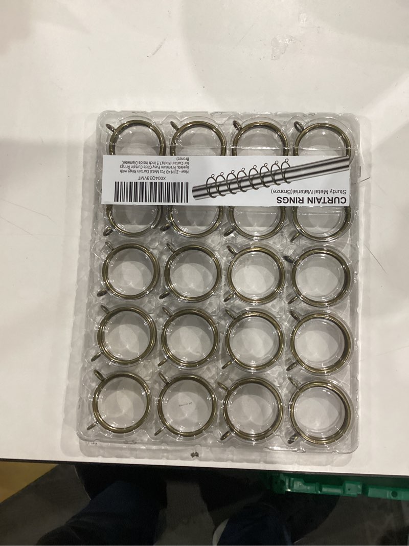 Condition photo showing New/Like New for 40 Pcs Metal Curtain Rings with Eyelets, 1.5 inch Interior Diameter Premium Easy Glide Curtain Rrings for Curtain Rods Bronze