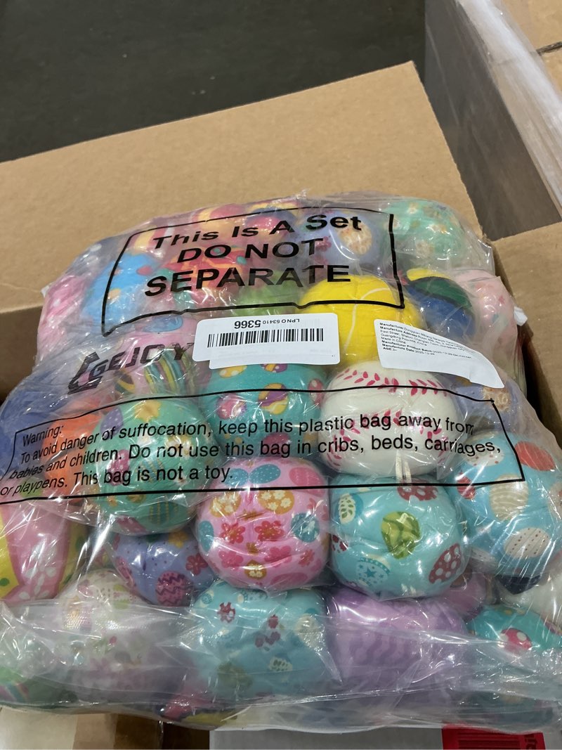 Condition photo showing New/Like New for gejoy 108 pcs easter stress balls bulk easter eggs bunny rabbit sports squeeze balls stress relief fidget mini foam toy basket goodie stuffers gift for party favor decoration boys and girls easter multicolor