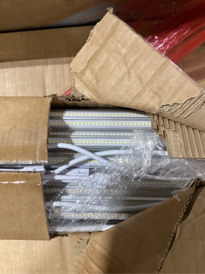 Condition photo showing As Is for 8ft led shop light fixture - 100w 15500lm t8 shop lights for garage, 6000k 8 foot daylight v shape linkable garage lights, high output clear cover plug and play (10 pack)
