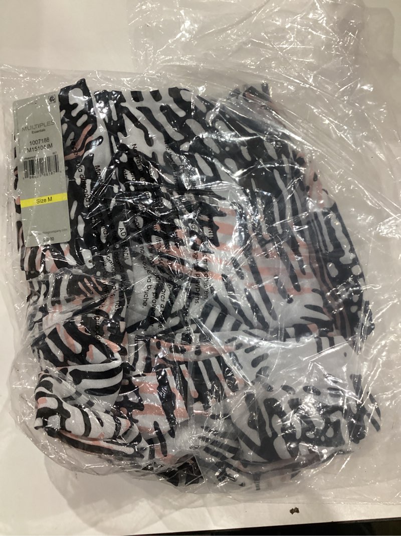 Condition photo showing New/Like New for MULTIPLES Women's Three Quarters Flare Sleeves Folded Band Collar Drapey Open Front Jacket Medium Pink Print