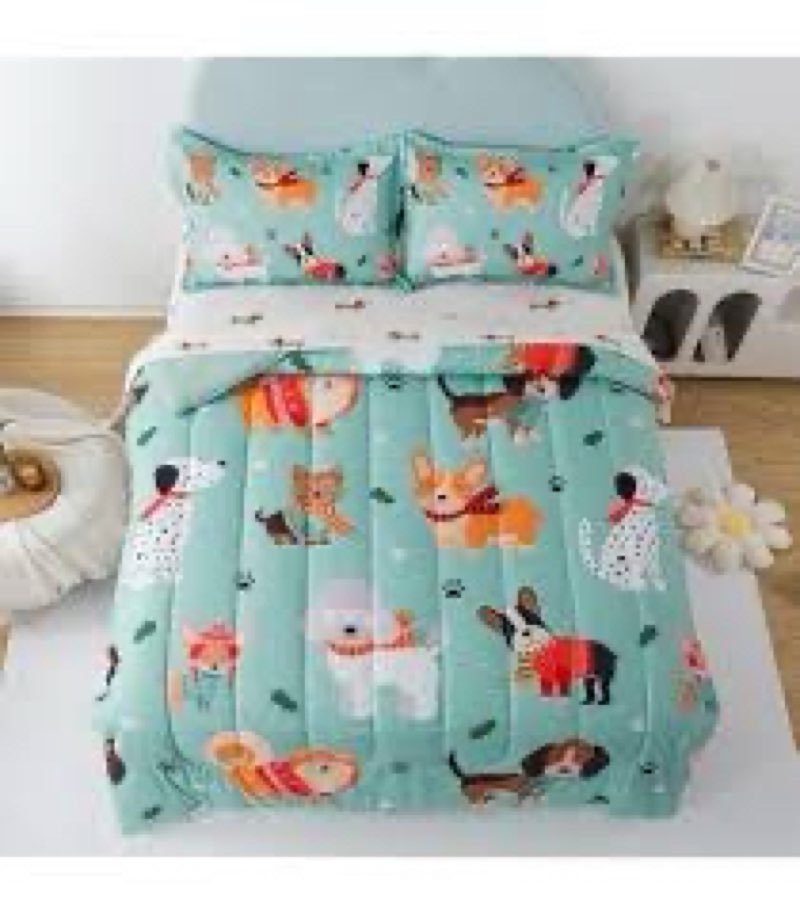 qjmiaofang 5 Piece Kids Dog Comforter Twin Size Cute Animal Dog Bedding Set Bed in A Bag for Boys Girls Animal Bed Set Home Decor (1 Comforter, 1 Flat Sheet, 1 Fitted Sheet and 2 Pillow Shams)