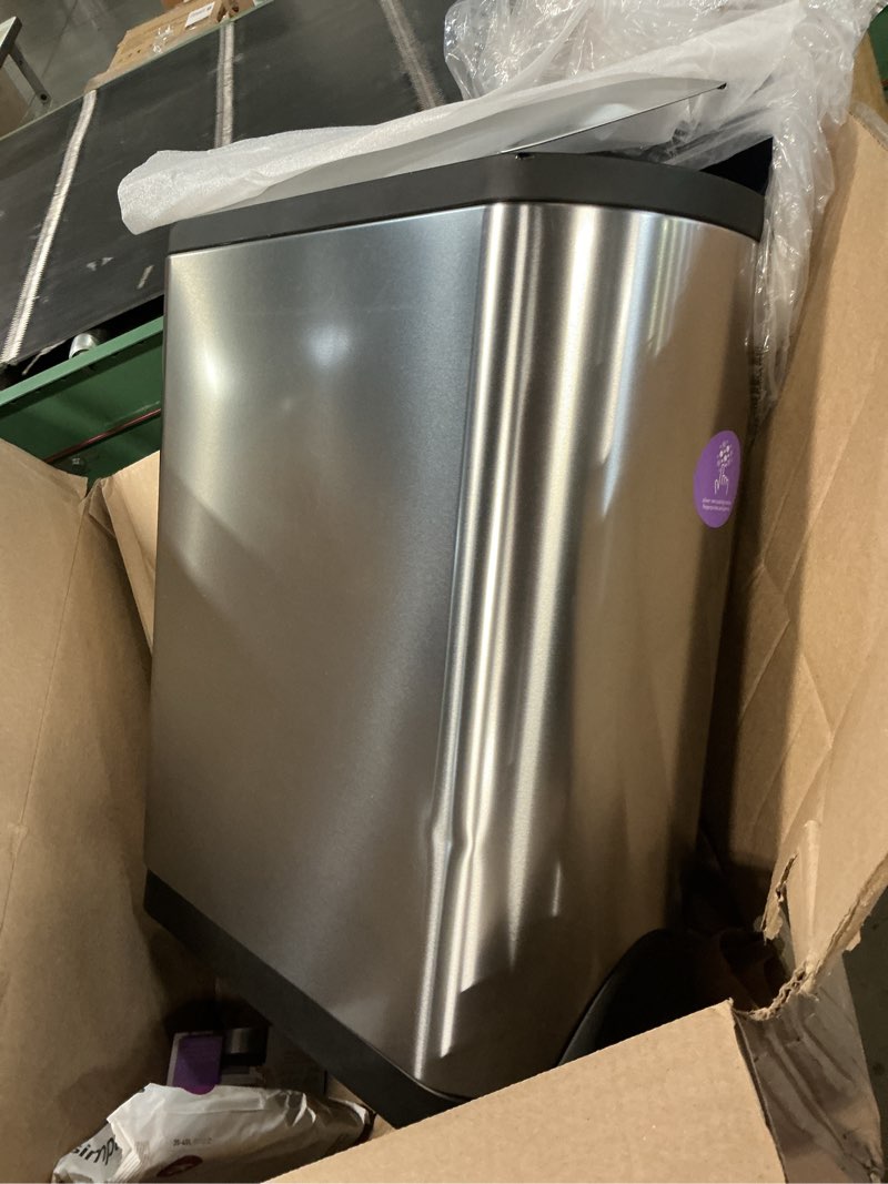 Condition photo showing Good Condition for simplehuman 45 liter / 12 gallon liter rectangular hands-free kitchen step trash can with soft-close lid, brushed stainless steel with plastic lid brushed stainless steel (with plastic lid) 45 liters