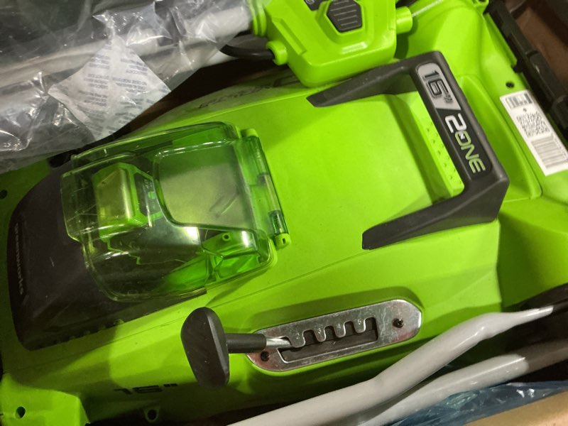 Condition photo showing New/Like New for greenworks 40v 16" (push) cordless lawn mower, 4.0ah battery (1/3 acre, push button start, compatible with 75+ tools) 16" (4.0ah)
