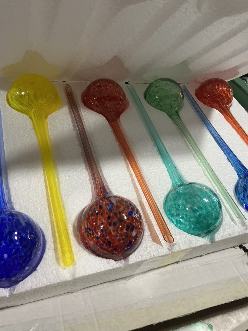 Condition photo showing Good Condition for plant watering globes set of 8 - large self watering globes for indoor & outdoor plants - multicolored, automatic, glass watering bulbs for daily use, plant watering devices set of 8 large