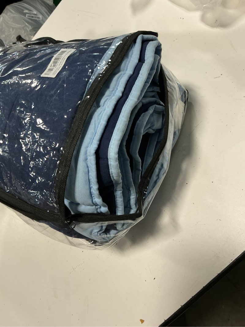 Condition photo showing As Is for yescool weighted blanket for adults (20 lbs, 60" x 80",navy & blue) cooling heavy blanket for sleeping perfect for 190-210 lbs, queen size breathable blanket with premium glass bead, machine washable navy and blue 60x80-20 lbs