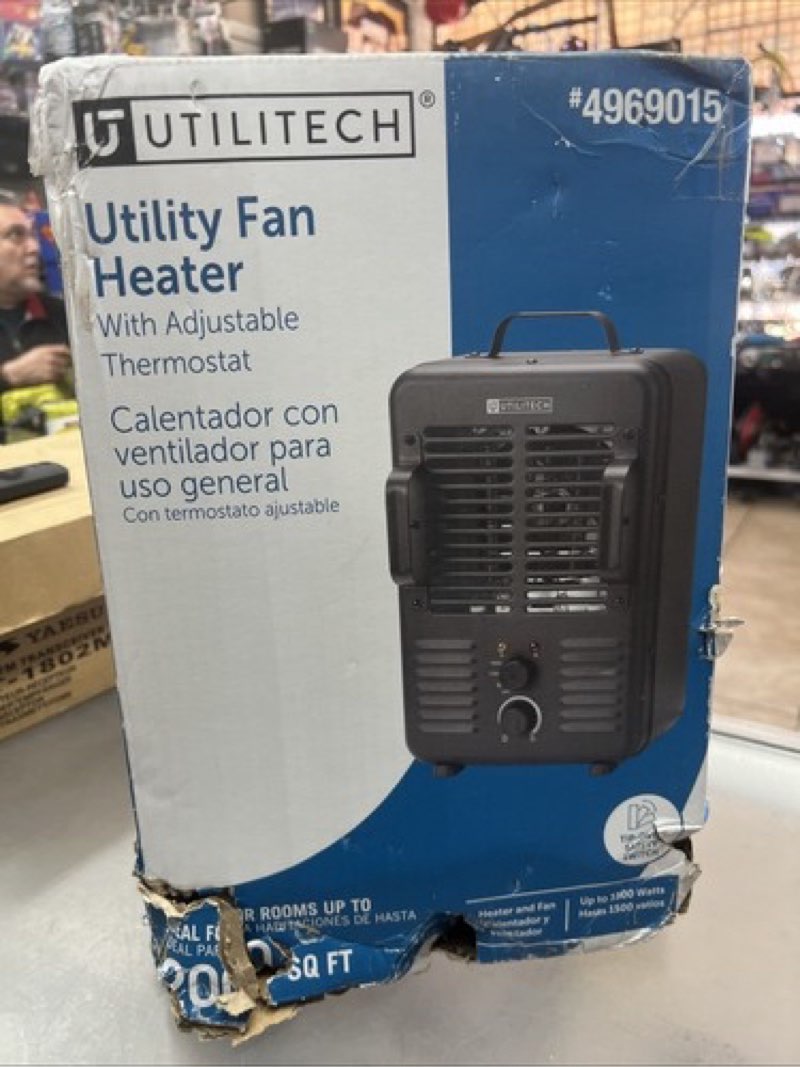 utilitech 4969015 1500w utility fan heater adjustable thermostat & safety featur