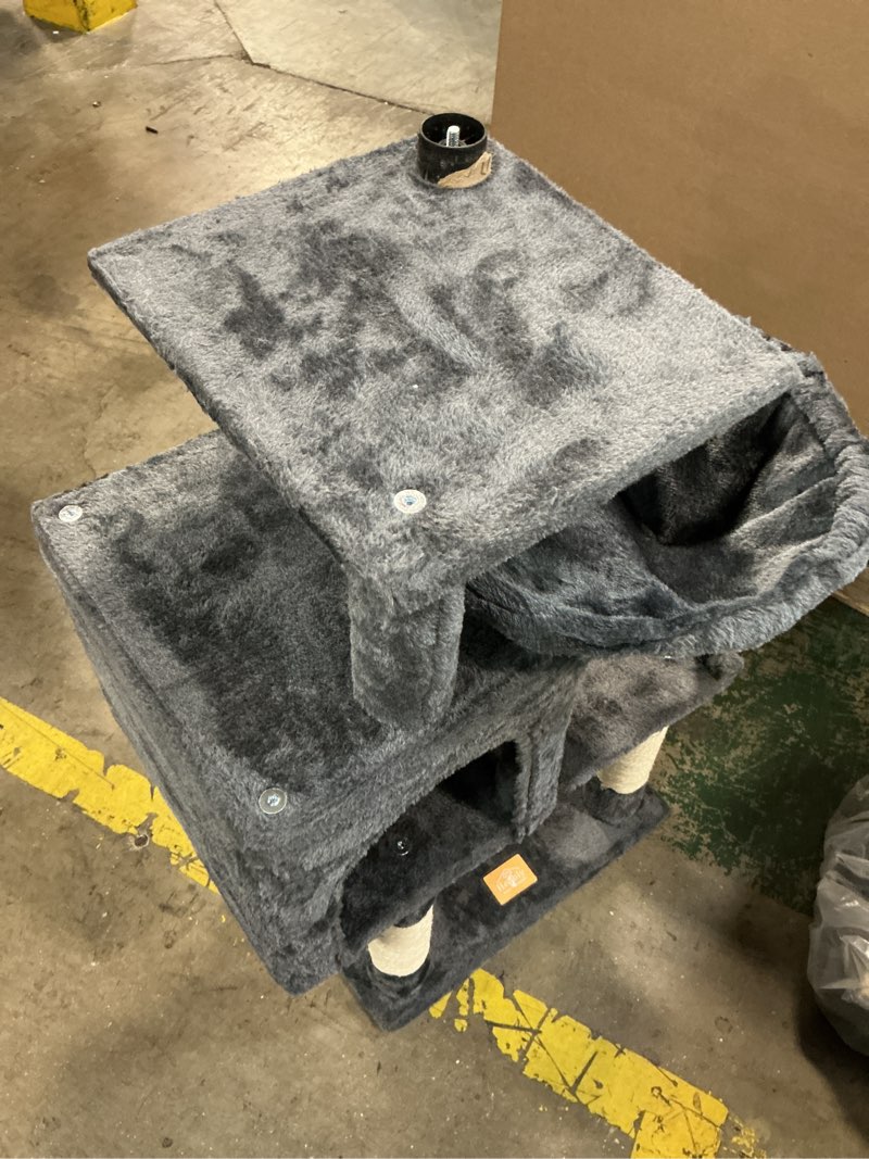 Condition photo showing Good Condition for heybly cat tree with toy, cat tower condo for indoor cats, cat house with padded plush perch, cozy hammock and sisal scratching posts, smoky gray hct004sg 43.3 inch smoky gray