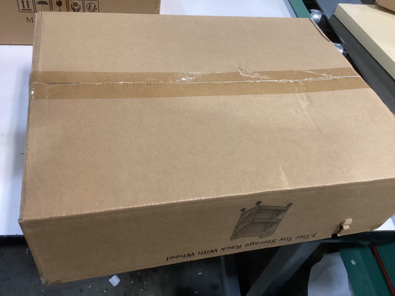 Condition photo showing New/Like New for Buzowruil Utility Rolling Fabric Storage Rack Trolley Toy Rack Trolley with 2 Large Storage Boxes,Wheels, Suitable for Bedroom, Living Room, Entryway, Grey 3-Tier Grey