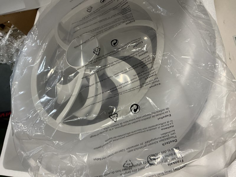 Condition photo showing As Is for Orison Ceiling Fans with Lights- Low Profile Ceiling Fan with Light 22.4“ LED Dimmable Ceiling Fans with Remote Control,Smart 3 Light Color and 6 speeds 7 Blades White Regular