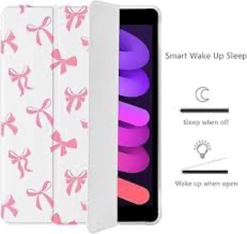 BlHMCASE Cute Kawaii Pink Bow for iPad 7th/8th/9th Generation Case with Pencil Holder, Auto Sleep/Wa