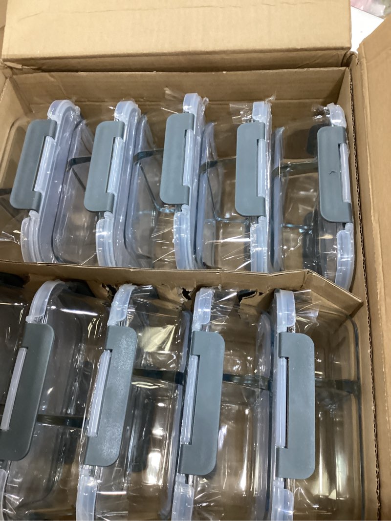 Condition photo showing New/Like New for KOMUEE 10 Packs 30oz Glass Meal Prep Containers 2 Compartments,Glass Food Storage Containers with Lids,Airtight Lunch Bento Boxes,Microwave,Oven,Freezer and Dishwasher Safe Gray