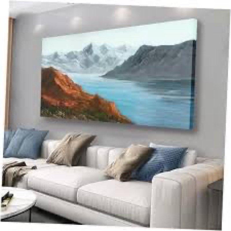 Belmrxne Landscape Wall Art Blue Lake Wall Decor Modern Minimalist Canvas Painting for Living Room B