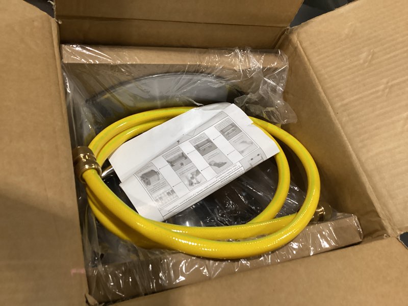 Condition photo showing Good Condition for stainless steel garden hose reel, wall mount or floor mounted with 3/4 inch brass fittings lead hose, 165 ft capacity with portable hose reels & crank handle