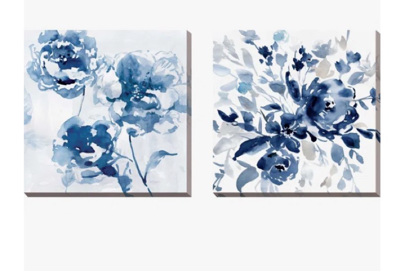 'Indigo Garden l' 2 Piece Watercolor Painting Print Set  24”X24”