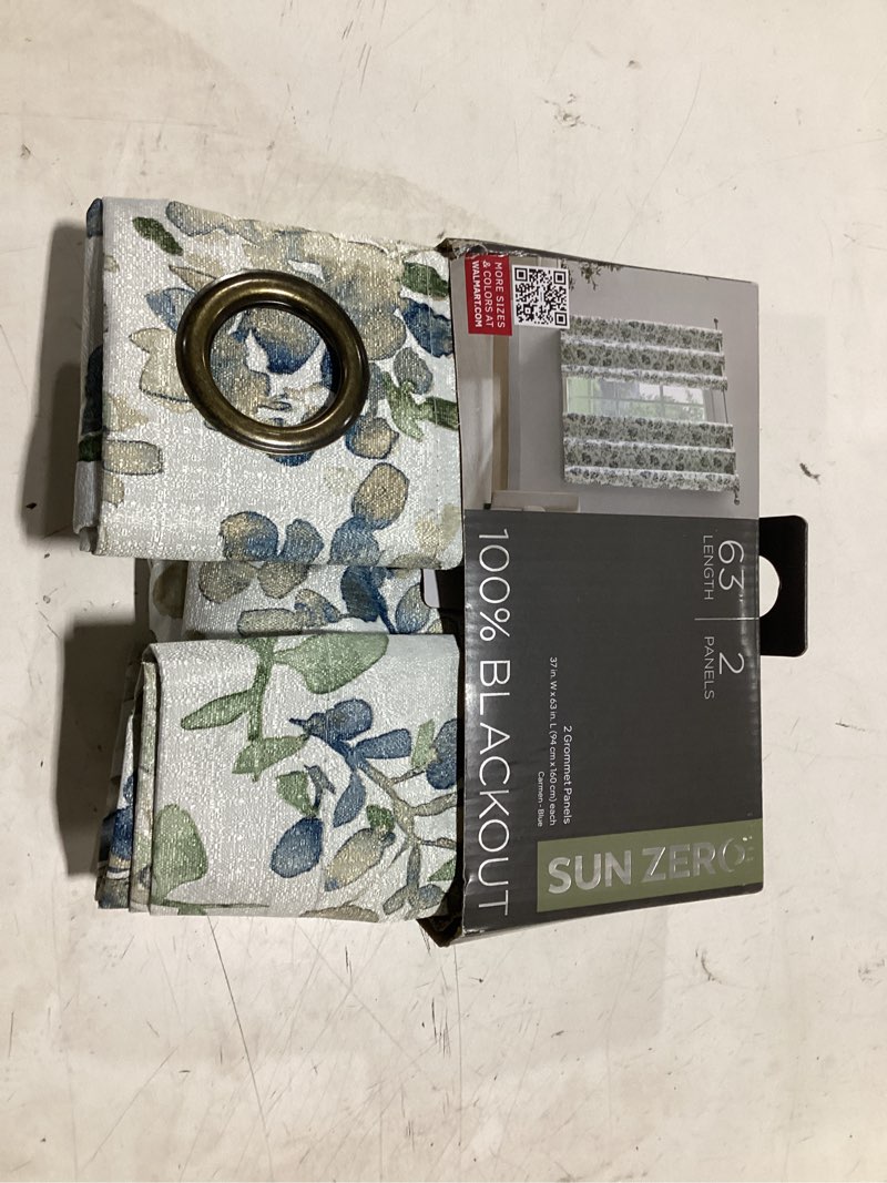 Condition photo showing Good Condition for sun zero bryant 2-piece textured thermal insulated floral 100% blackout grommet top curtain panel, blue floral, 37”w x 63"l