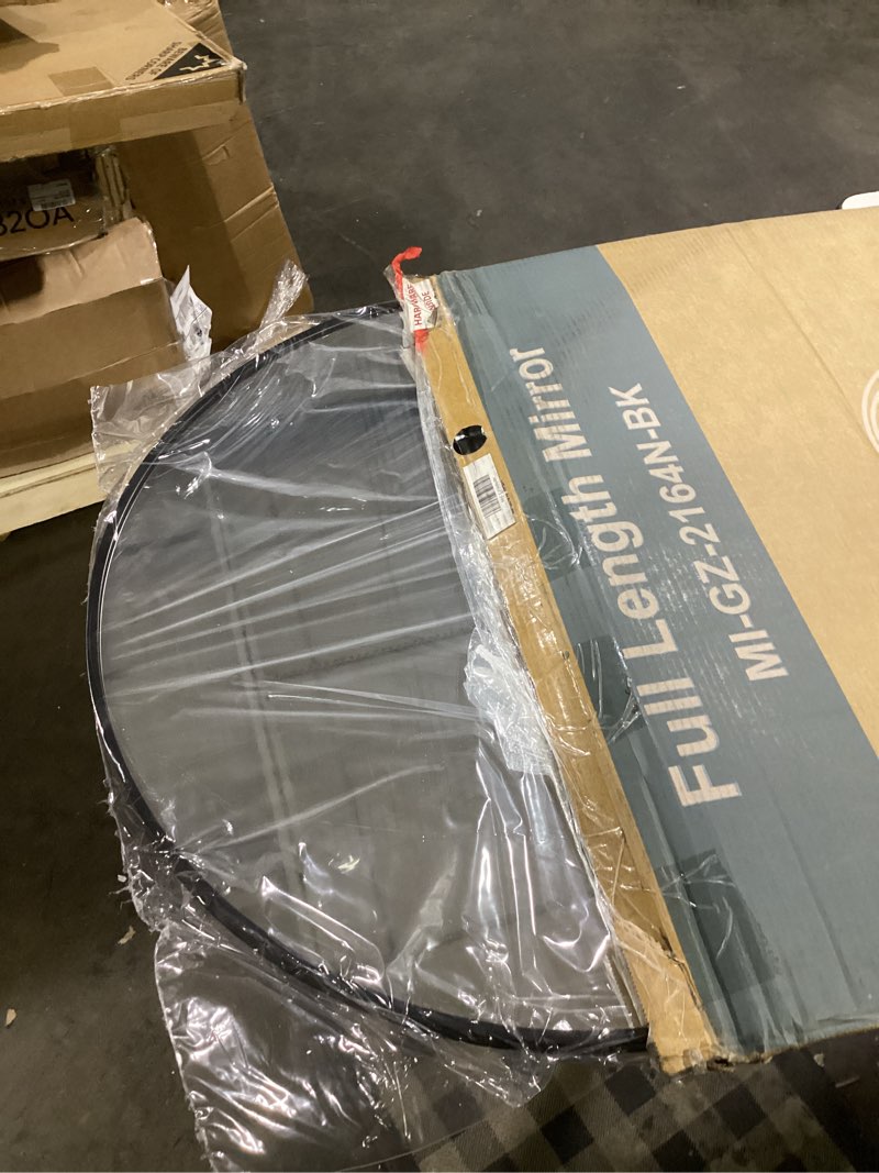 Condition photo showing As Is for (similar to )delma arched mirror full length,standing mirror full body,large floor with stand for wall entryway door bedroom bathroom living room black frame 56\"l x 15\"w
