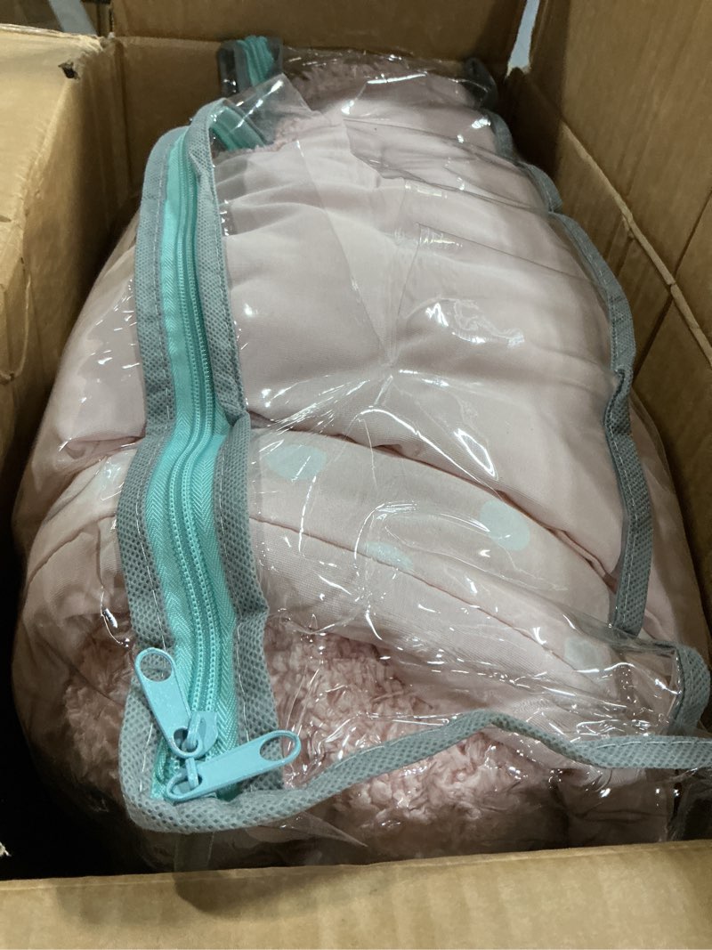 Condition photo showing Good Condition for intelligent design kids queen comforter set for girls, tufted chenille floral comforter set queen, lightweight polka dot comforter reversible bed set, sham, pillow, gracie, full/queen pink 4 piece f/q comforter pink