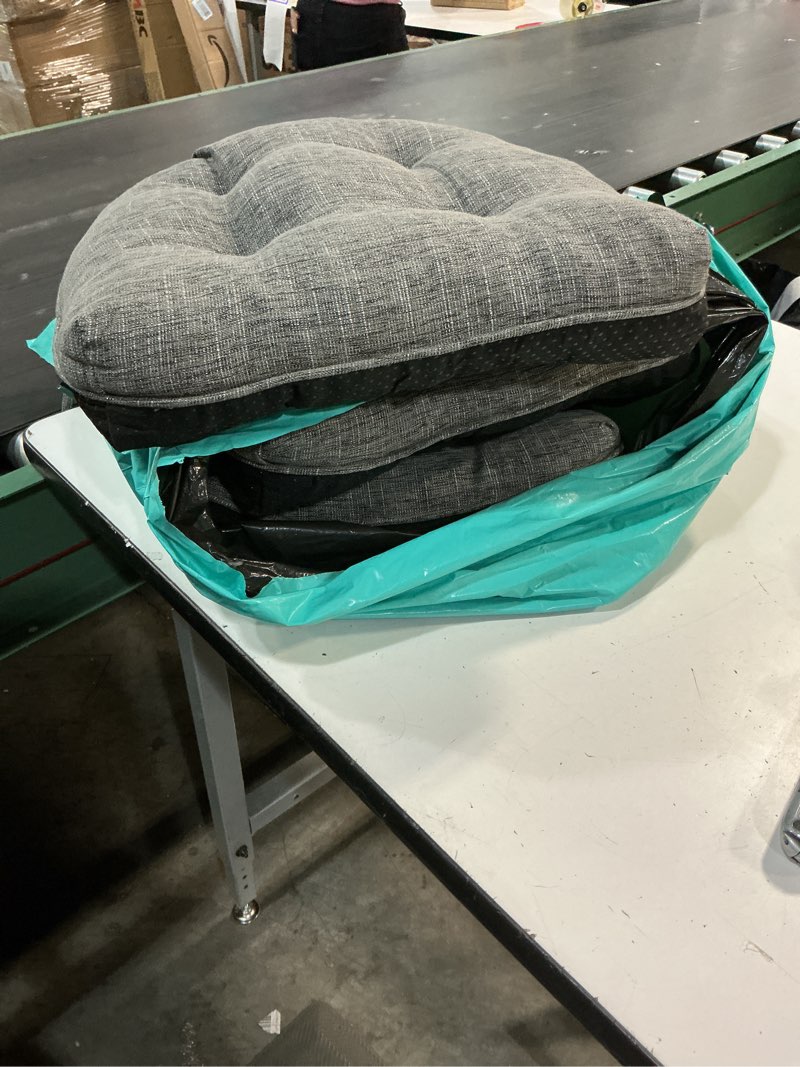 Condition photo showing Good Condition for iaseahk chair cushions for dining chairs, seat cushions for kitchen chairs, indoor seat cushions with ties, tufted foam chair pads, non slip chair cushions set of 4, 15.5" x 15.5" x 4", dark grey dark grey pack of 4