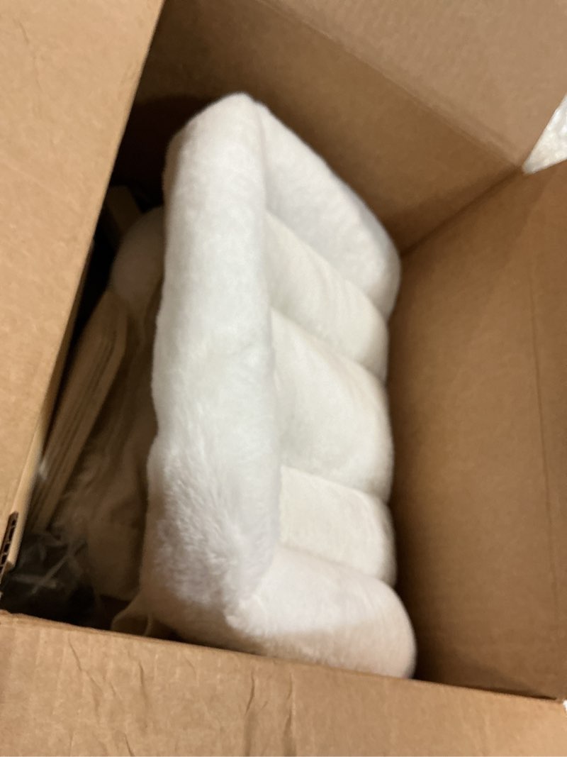 Condition photo showing As Is for cat sill window perch - 100% natural pine frame, soft rabbit fur cushion, tool-free adjustment, supports 50 lbs (large-white) white large