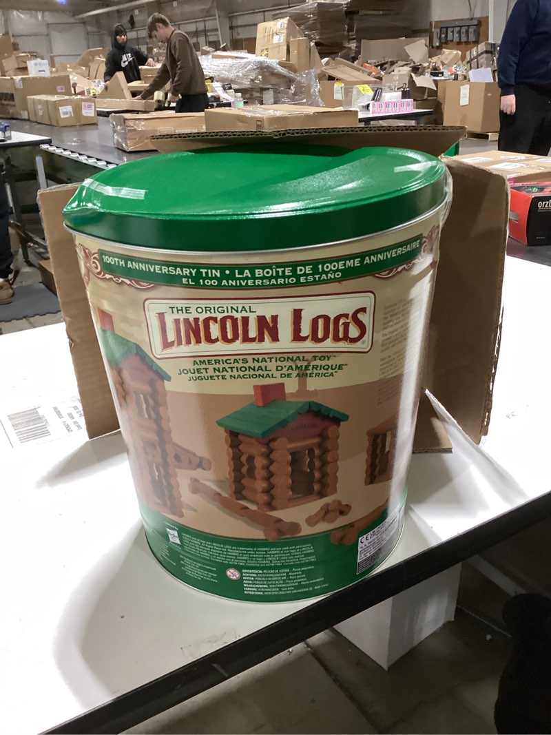 Condition photo showing As Is for Lincoln Logs - Logs 100th Anniversary Tin