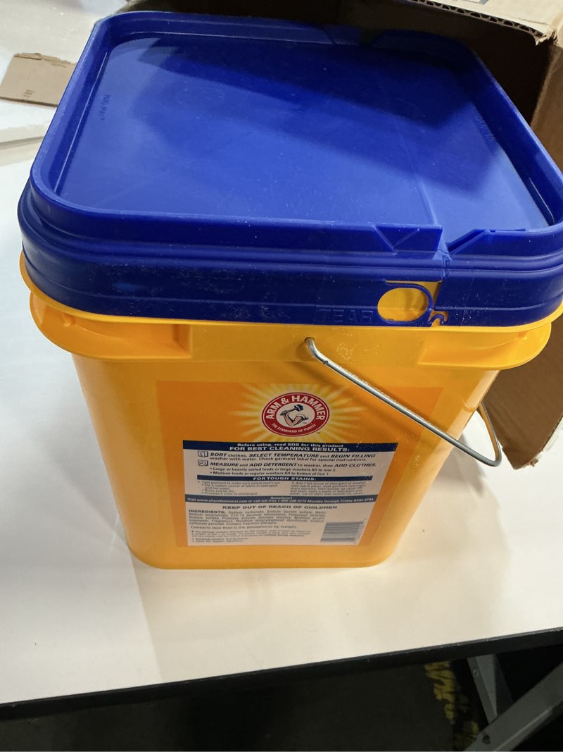 Condition photo showing New/Like New for Arm & Hammer powder laundry detergent, crisp clean, 18 lb pail