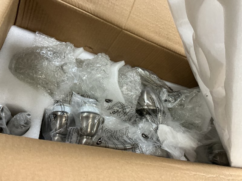 Condition photo showing Good Condition for Ditoon Vintage 5 Light Chandelier, Brushed Nickel Dining Room Light Fixtures Over Table, Farmhouse G