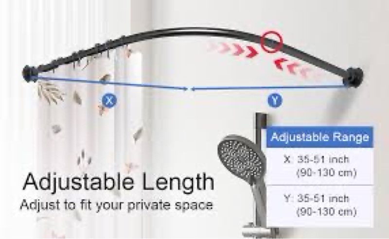 LSOSVSEU L Shaped Shower Curtain Rod, Stainless Adjustable Corner Shower Curtain Rod (35''-51'' X 35