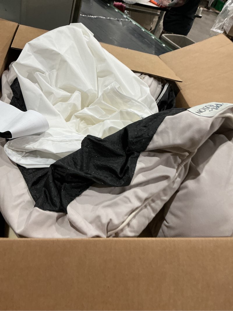 Condition photo showing As Is for petfusion ultimate dog bed, orthopedic memory foam, multiple sizes and colors, medium firmness pillow, waterproof liner, ykk zippers, breathable 35% cotton cover