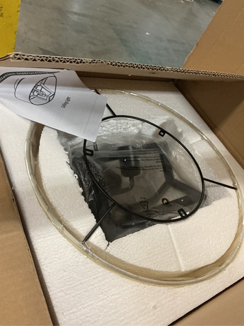 Condition photo showing Good Condition for 16" semi flush mount ceiling light 3-light ceiling mount light fixtures with woven textured cream fabric shade black metal frame, modern close to ceiling light for bedroom living room hallway entryway