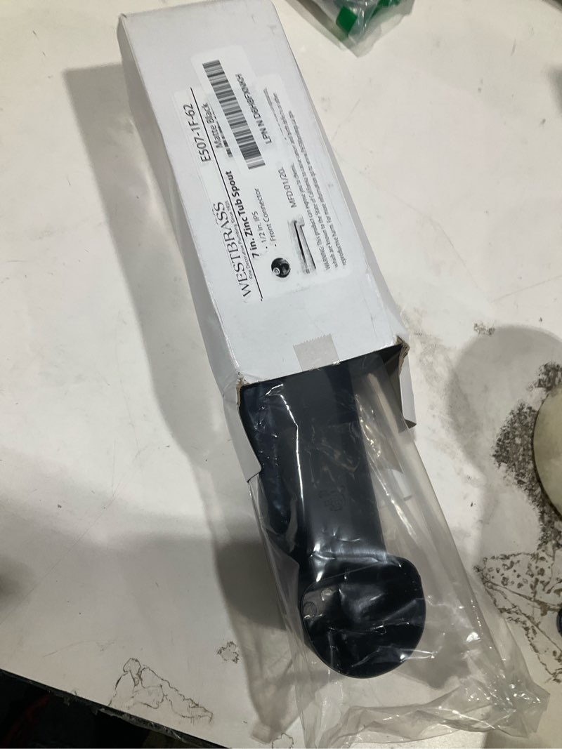 Condition photo showing As Is for westbrass e507-1f-62 7" reach wall mount tub spout, matte black