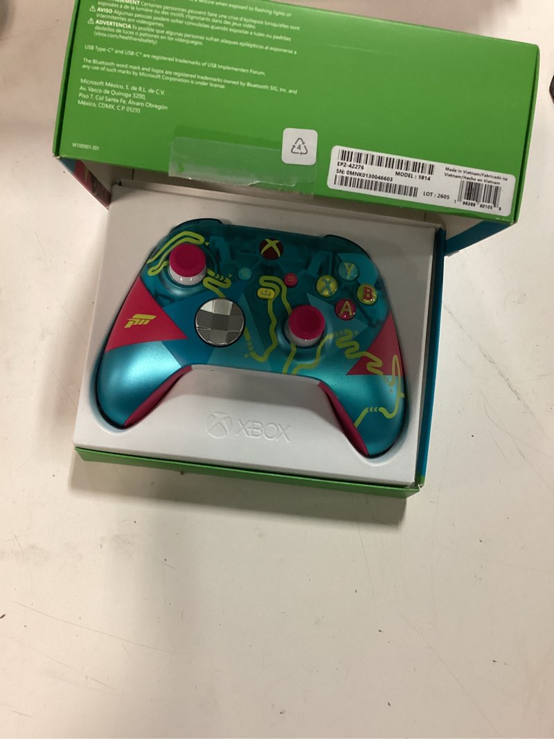 Condition photo showing As Is for xbox wireless gaming controller | forza horizon 6 limited edition | console, pc, & android | dynamic lighting effects | wireless, bluetooth, usb-c connectivity