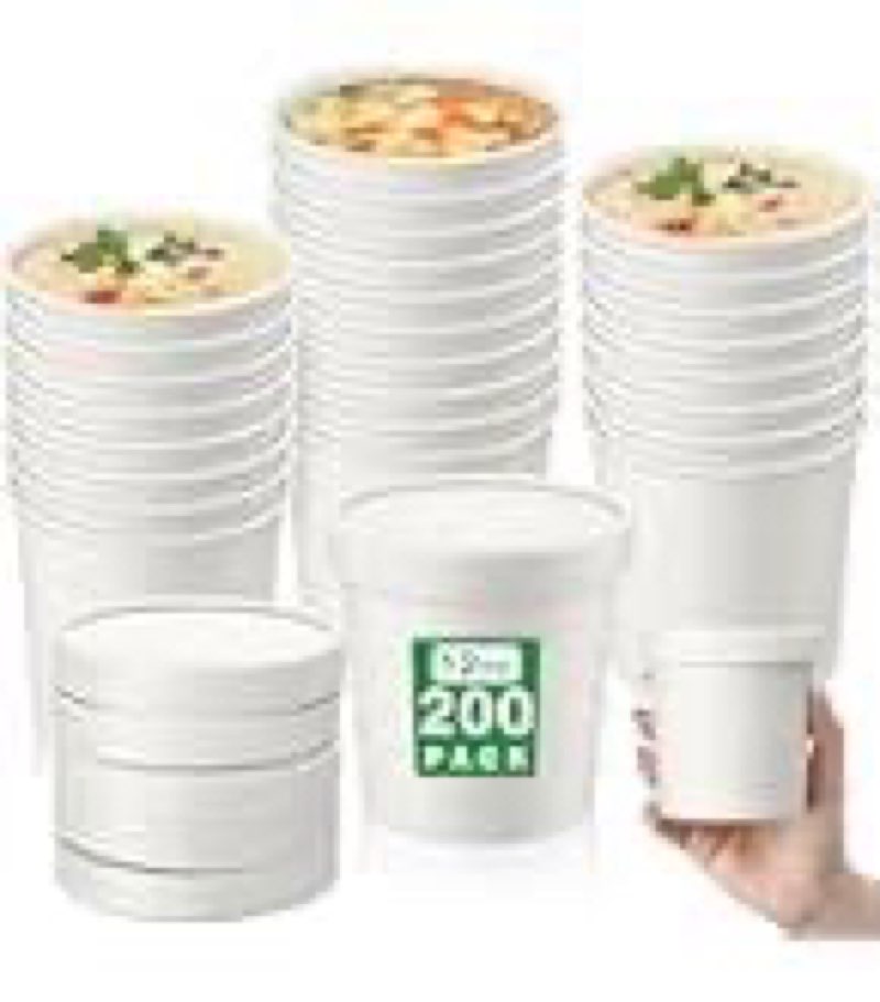 Irenare 200 Pack 12 oz Disposable Containers with Lids for Soup Ice Cream Food Fruit Bulk Paper Bowl