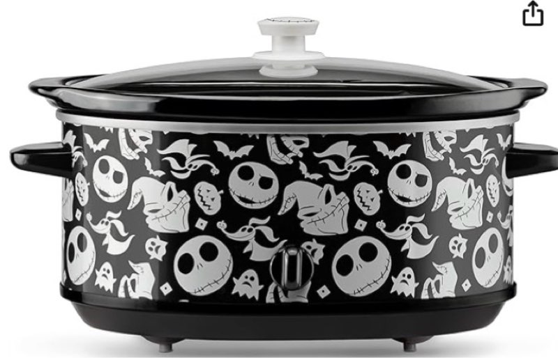 Disney The Nightmare Before Christmas Slow Cooker by Select Brands - 7-Quart Kitchen Appliance - Removable & Dishwasher-Safe Stoneware Crock - Tempered Glass Lid
