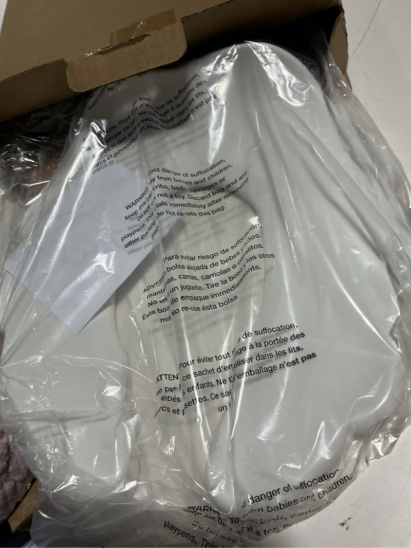 Condition photo showing As Is for centoco toilet seat, for child size toilet bowl, open front no cover, commercial, stainless steel hinges, plastic, made in the usa, am2300stscc-001, white juvenile commercial white