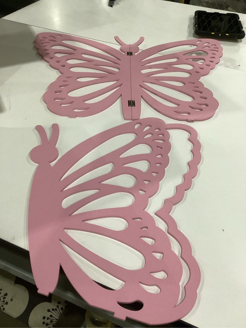Condition photo showing Good Condition for yousoontic 2 pcs large wooden butterfly props - 20" and 17.5" standing wings cutout backdrop decoration for birthday, baby shower, wedding party(pink) 20" and 17.5" pink