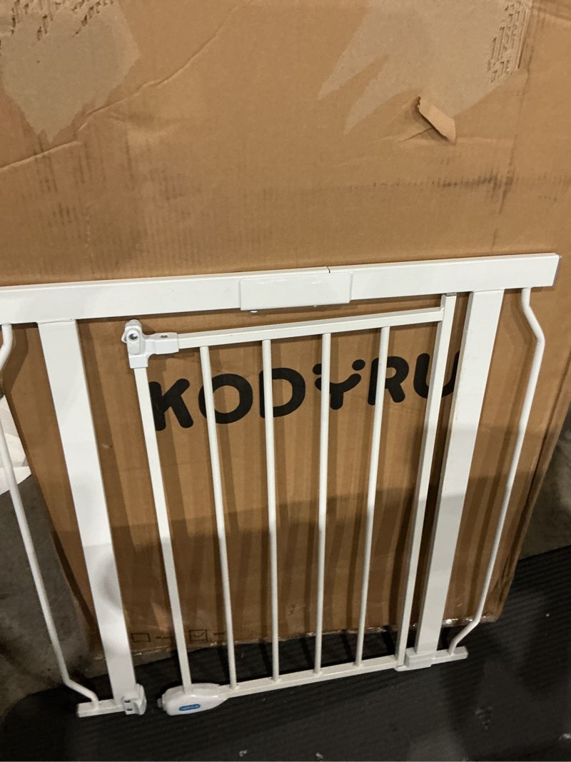 Condition photo showing As Is for cumbor 36" extra tall baby gate for dogs and kids with wide 2-way door, 29.7"- 46" width, and auto close personal safety for babies and pets, fits doorways, stairs, and entryways, white