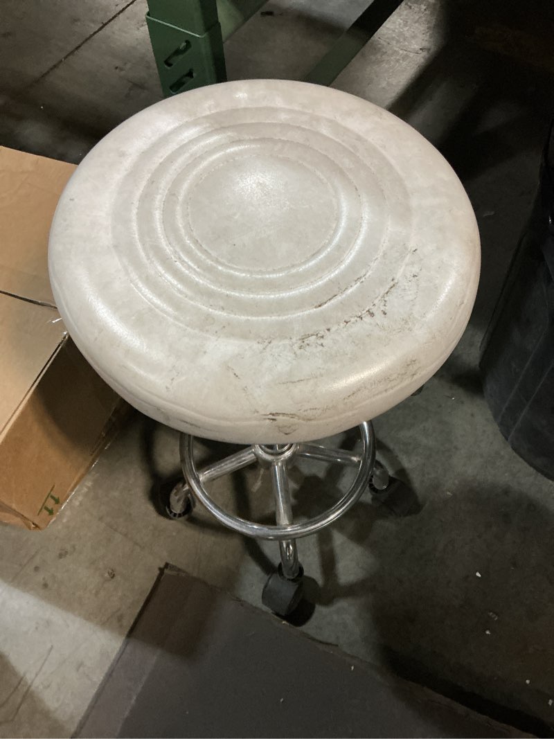 Condition photo showing As Is for Rolling Stool with Wheels, Non-Adjustable Kitchen Bar Stool Musician Chair, Bench Swivel Office Chair, Keyboard Guitar Drum Musical Instrument Seat, Portable Travel Chairs for Adults Kids, Kitchen White